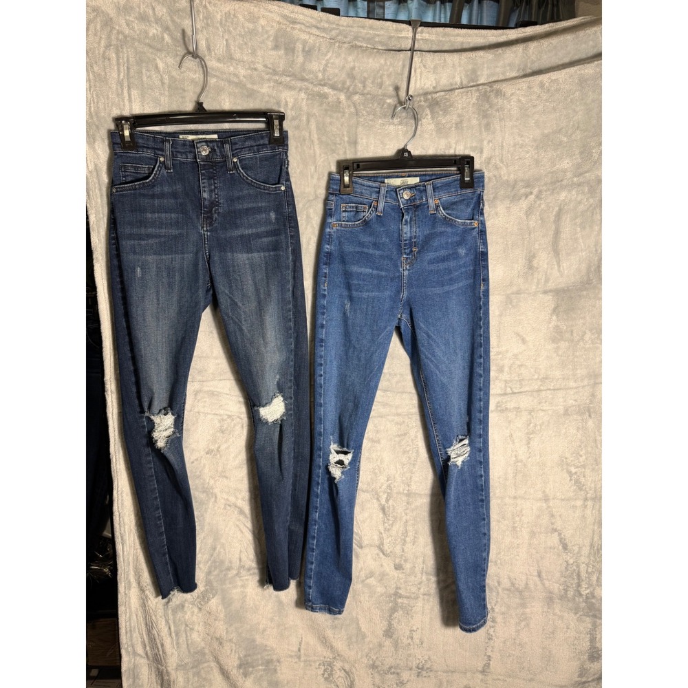 Topshop Moto‎ Jamie Skinny Jeans Bundle Womens W26 L26 blue Ripped High Rise 2pk